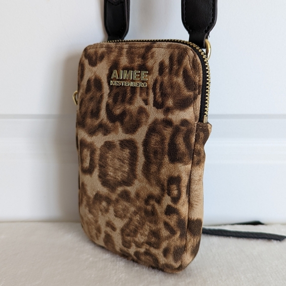 Aimee Kestenberg Phone Crossbody Leather Calf Hair Leopard Print Brown Black NWT - Picture 9 of 16